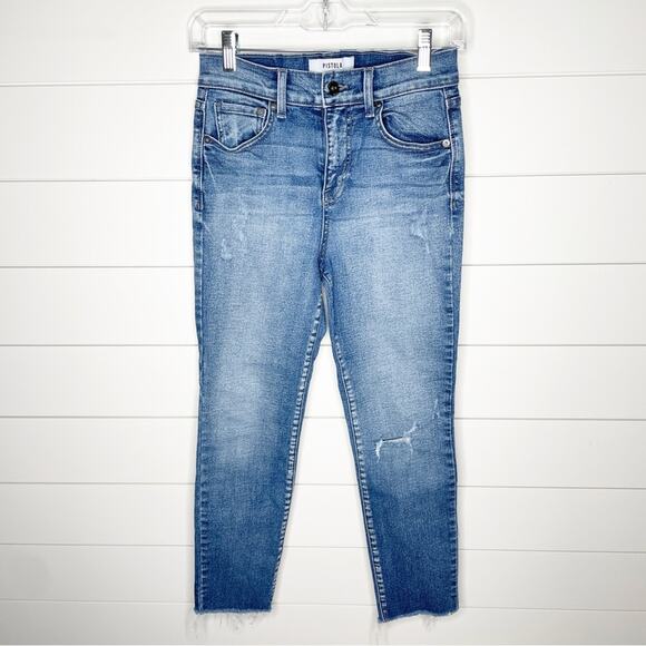 pistola Denim - Pistola High Rise Distressed Raw Hem Stretch Skinny Jeans Medium Wash Size 25